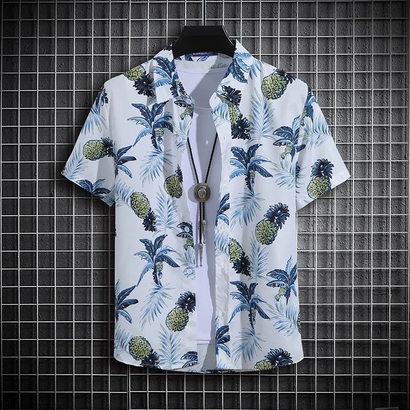 Ozzy - Ananas Hawaiian Shirt met Korte Mouwen voor Heren Zomer en Strand Kleding