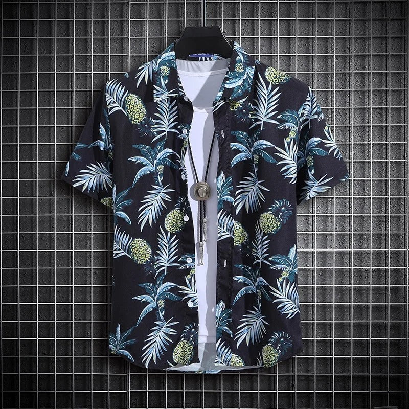 Ozzy - Ananas Hawaiian Shirt met Korte Mouwen voor Heren Zomer en Strand Kleding