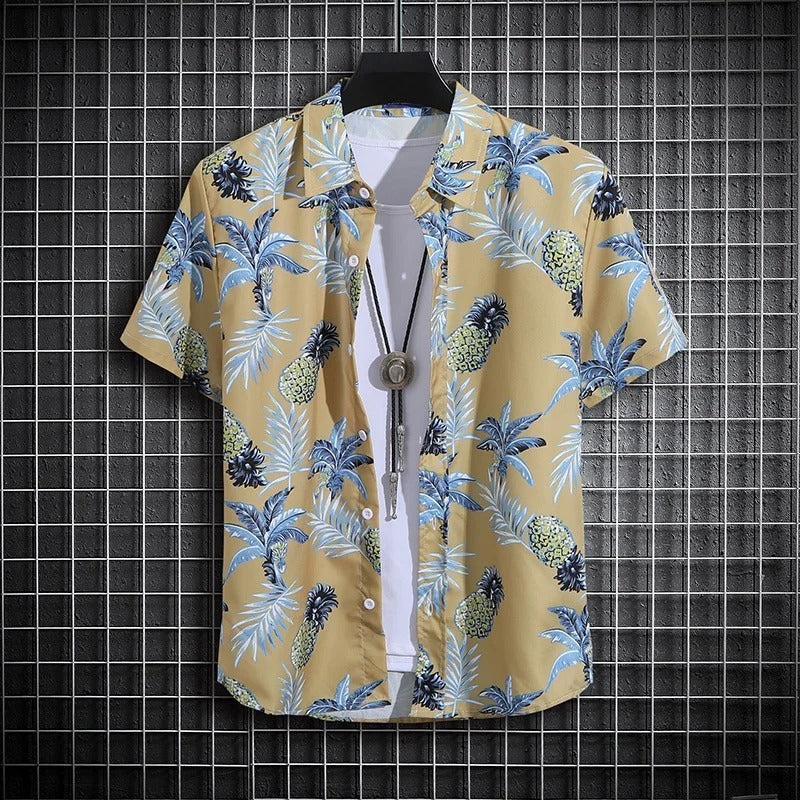 Ozzy - Ananas Hawaiian Shirt met Korte Mouwen voor Heren Zomer en Strand Kleding