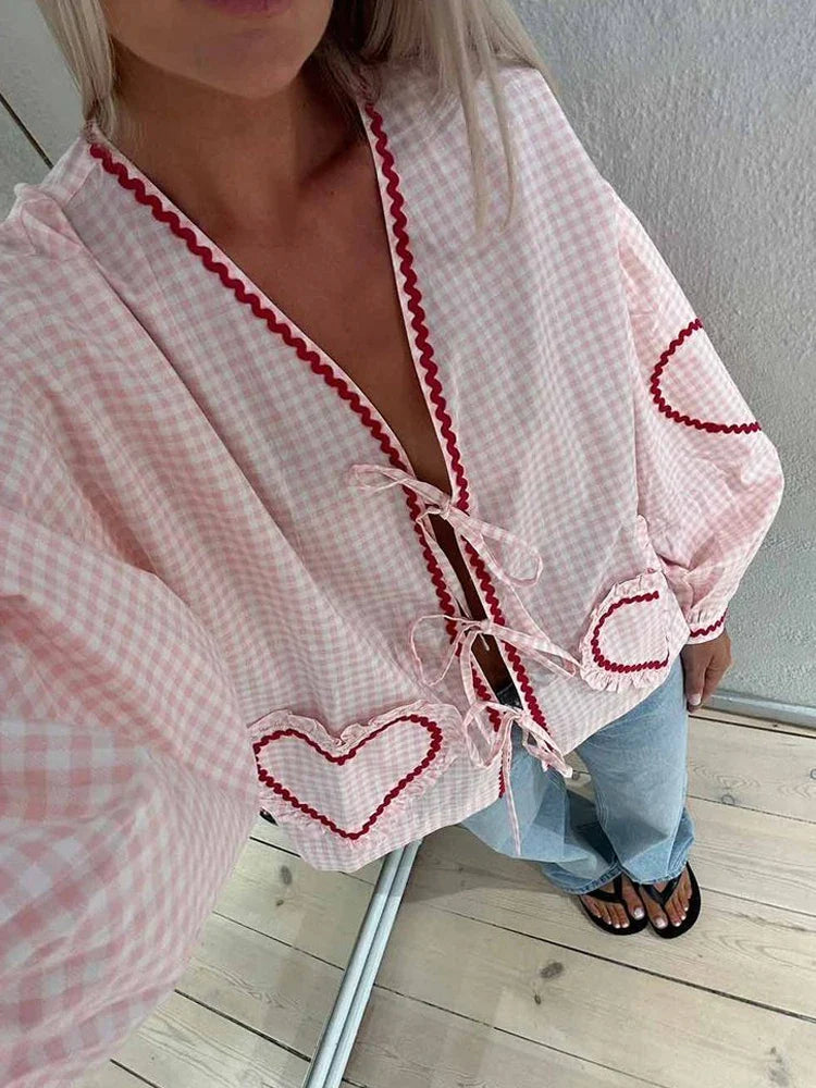 Paige - Plaid Dames Blouse met Rribbons voor Chique Zomerkleding