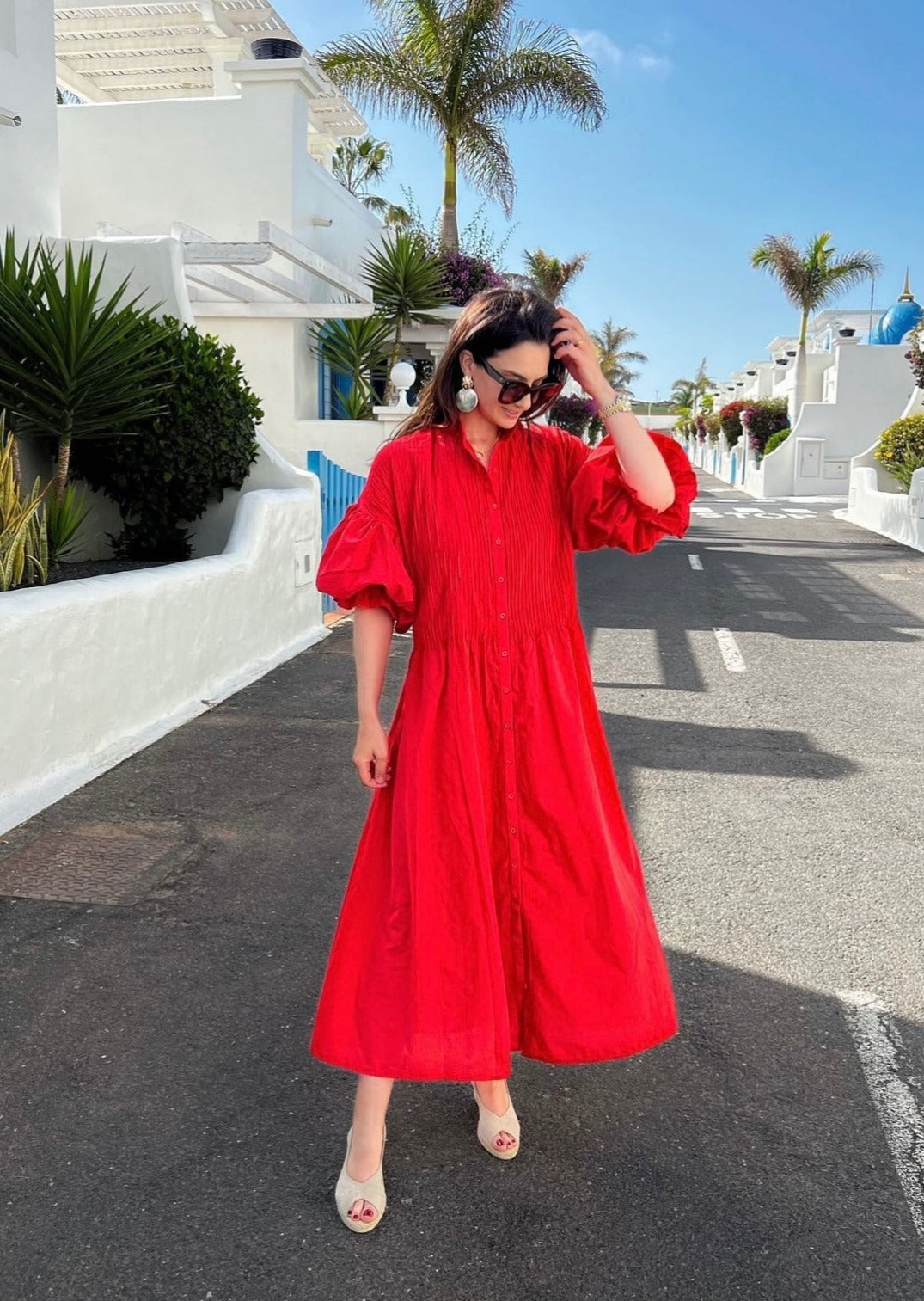 Bella - Rood Jurkje met Pofmouwen voor Dames Zomerkleding