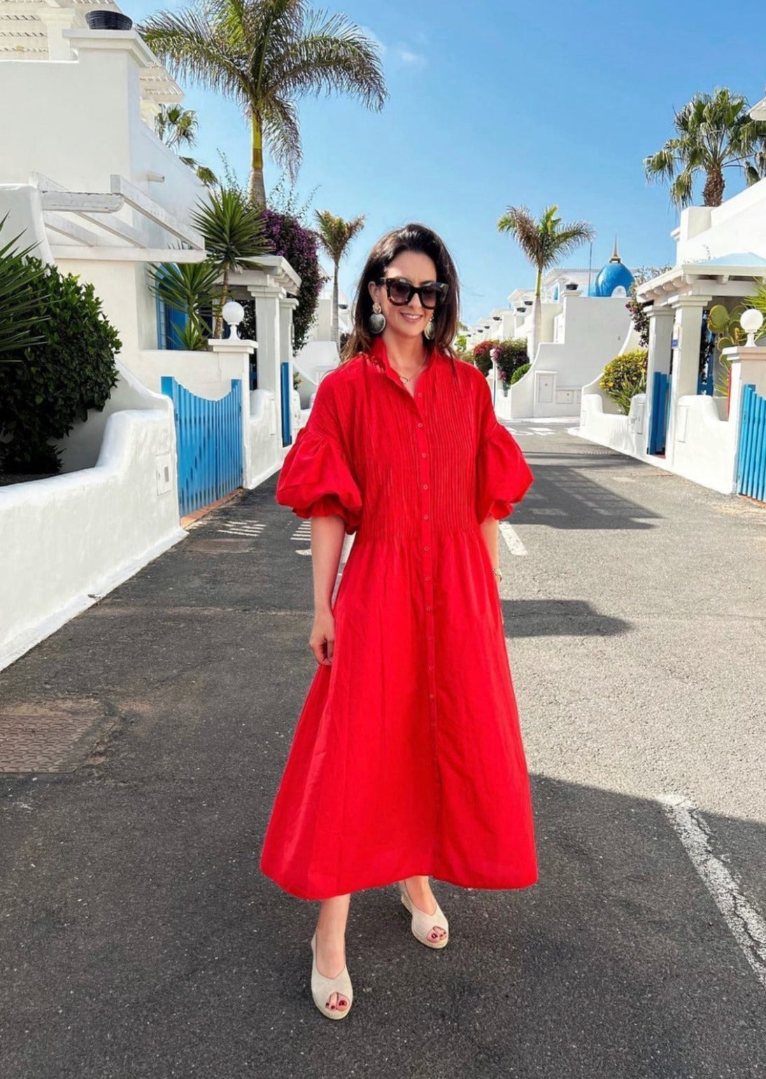 Bella - Rood Jurkje met Pofmouwen voor Dames Zomerkleding