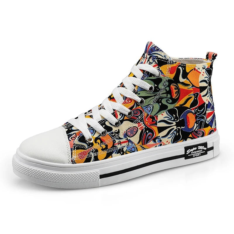 Leith - High-Top Canvas Schoenen met Graffiti Ontwerpen voor Heren Streetwear