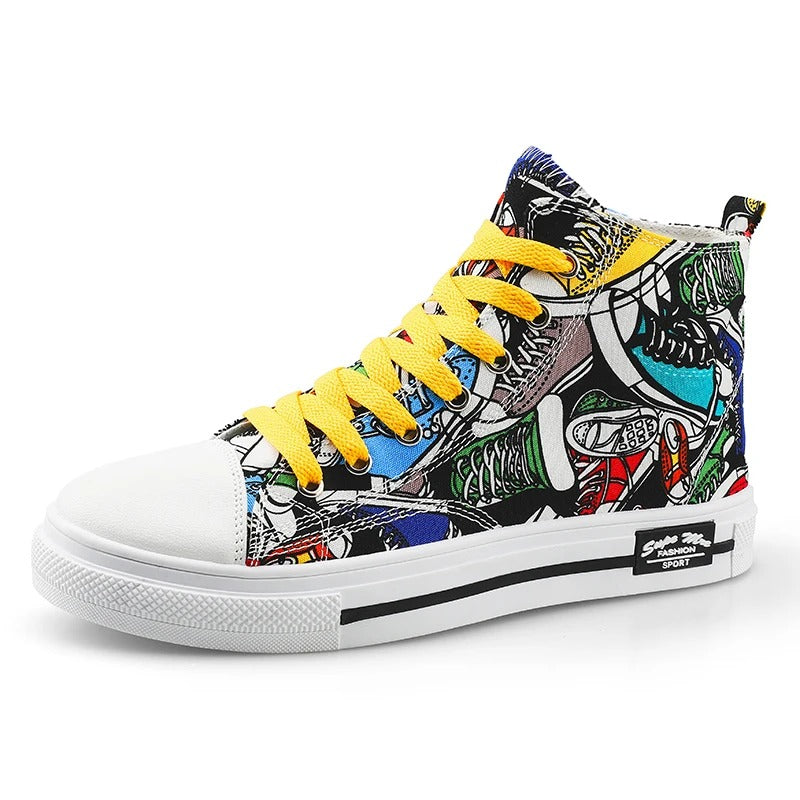 Leith - High-Top Canvas Schoenen met Graffiti Ontwerpen voor Heren Streetwear