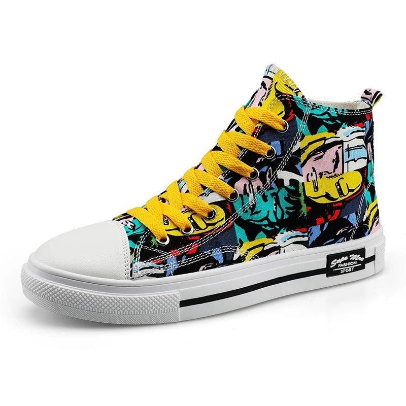 Leith - High-Top Canvas Schoenen met Graffiti Ontwerpen voor Heren Streetwear